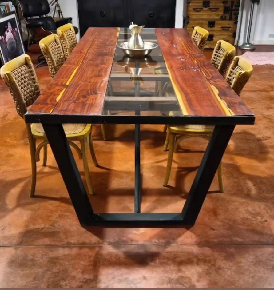 Live Edge Wood and Glass Dining Table
