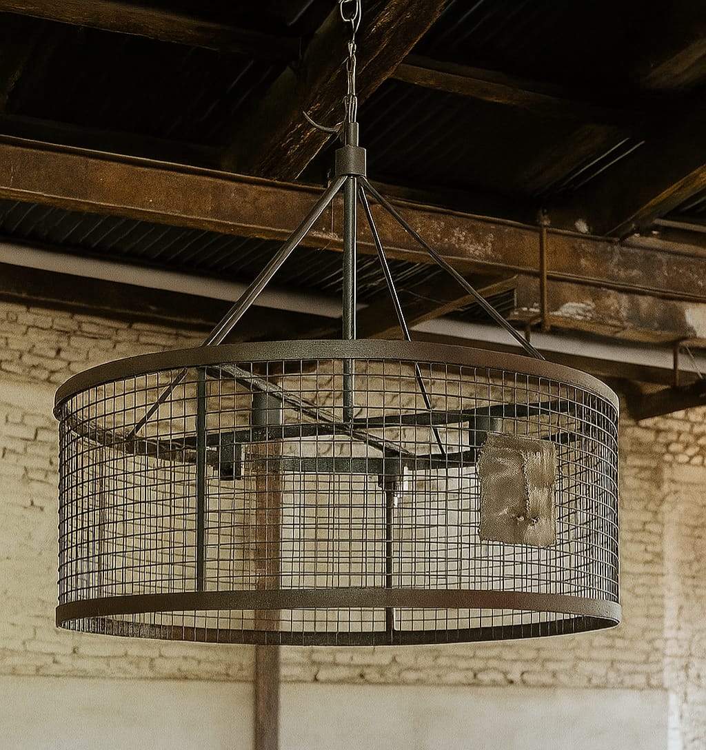 LAMPARA  DE COLGAR 1M DIAM. 4 LUCES MALLA REJA