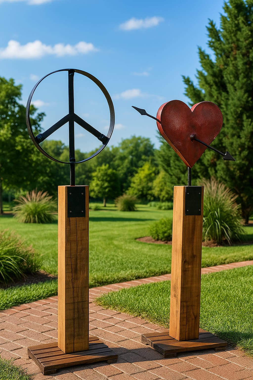 ESCULTURAS DE MADERA Y HIERRO PAZ Y AMOR