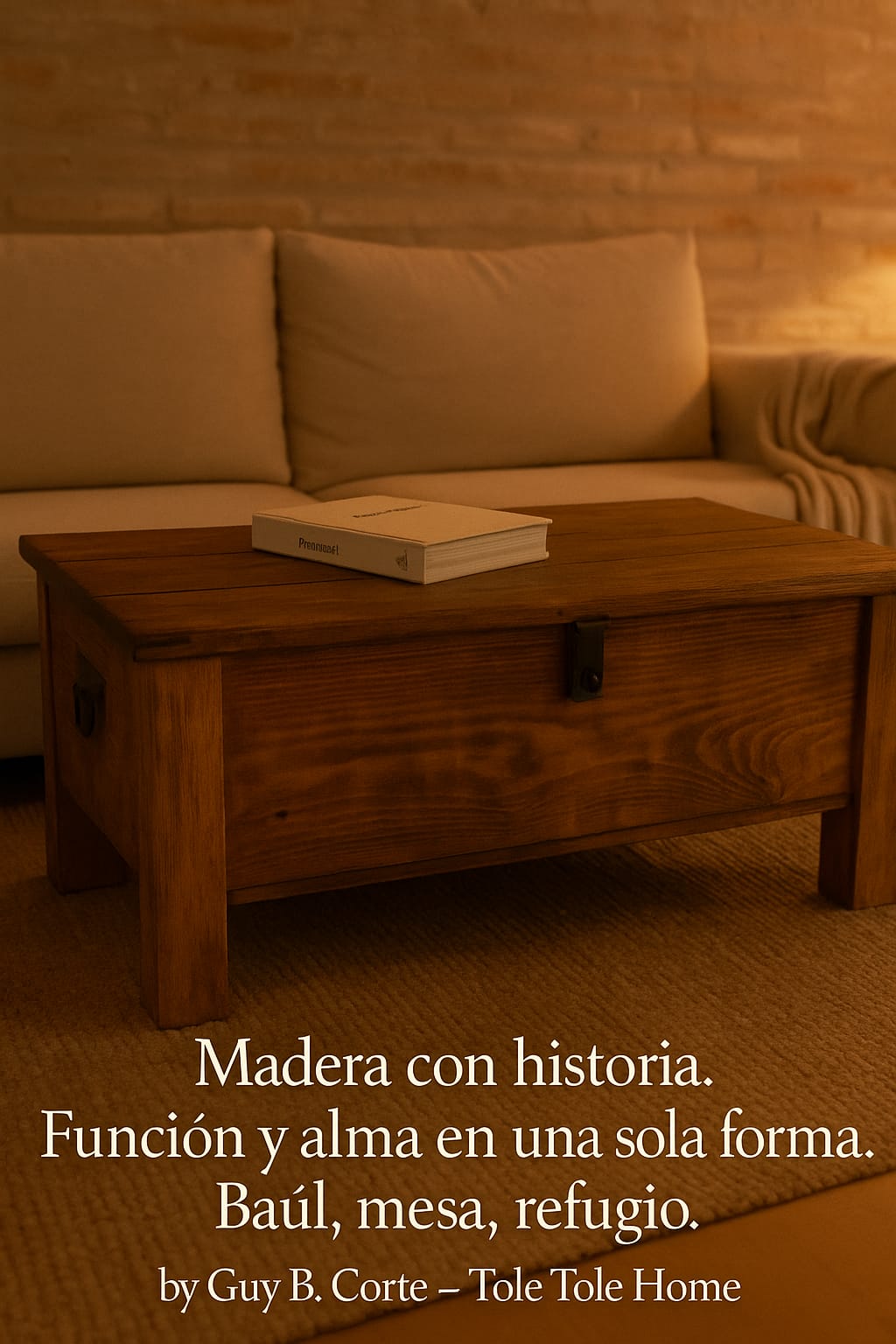 BAUL MESA RATONA MADERA RUSTICA CON MANIJAS DE HIERRO. 57X94X55