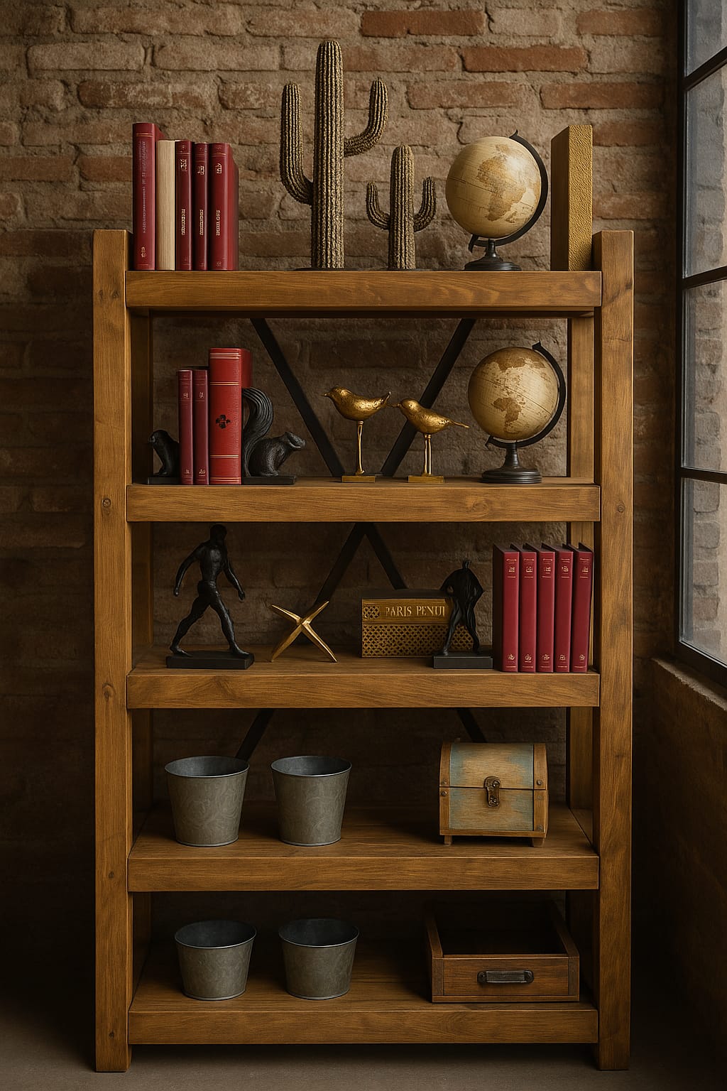 BIBLIOTECA MADERA CON CRUZ DE HIERRO