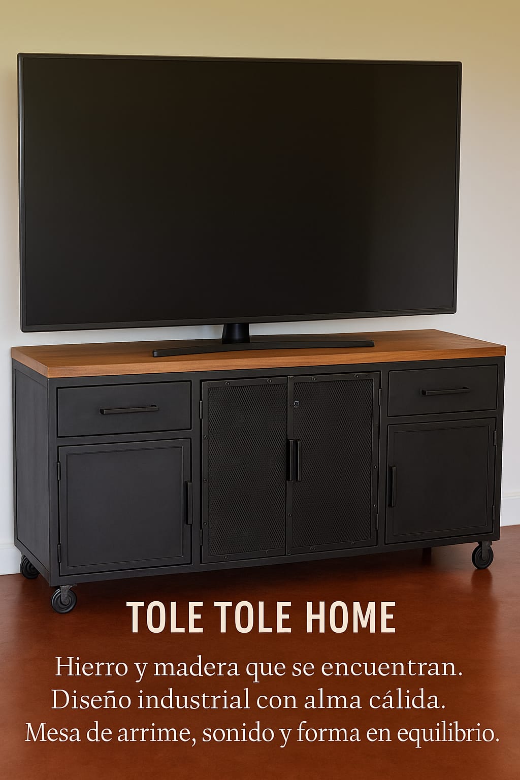 CONSOLA PARA TV DE HIERRO Y MADERA.