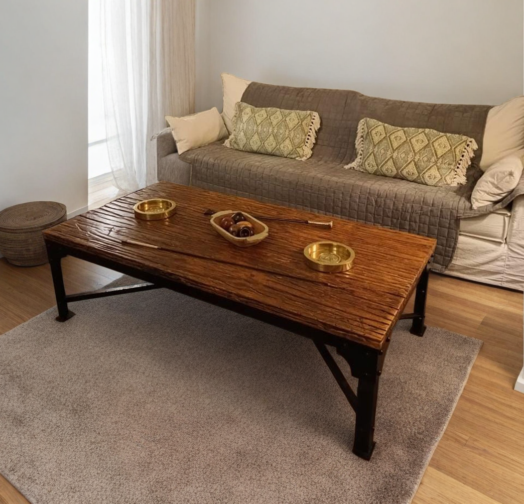 MESA CAFÉ HIERRO TAPA GASTADA