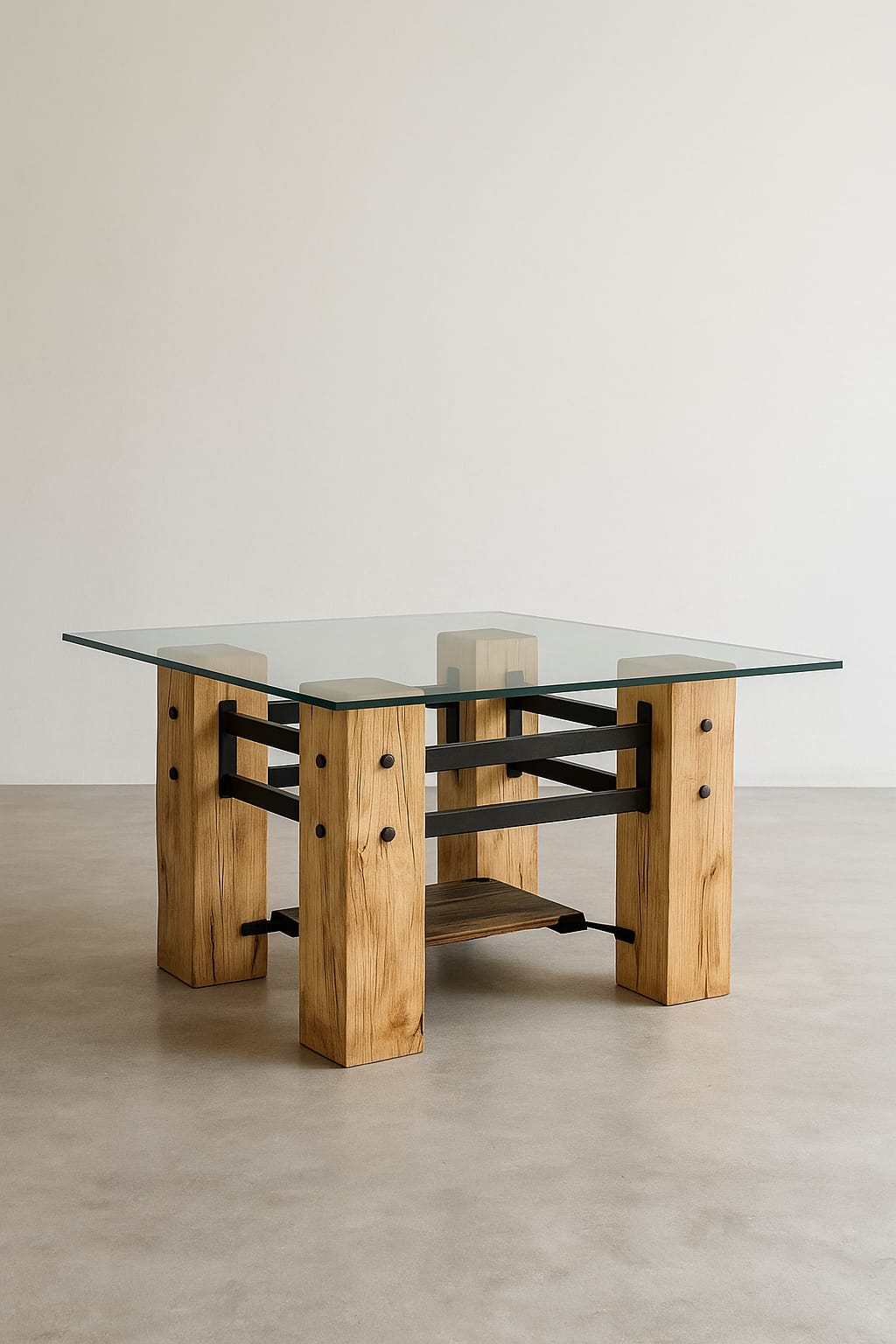 MESA PATAS VIGAS TAPA VIDRIO 97*80*62 ALTO