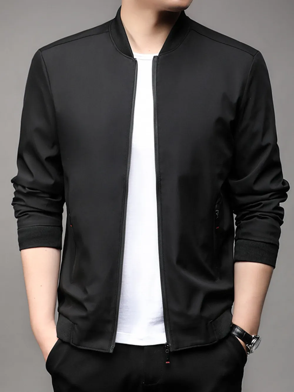 Men's Plus Size Full Zip Front Closure Bomber Jacket with Pockets