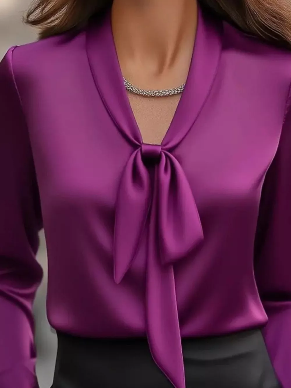 Satin Tie Front Long Sleeve Blouse