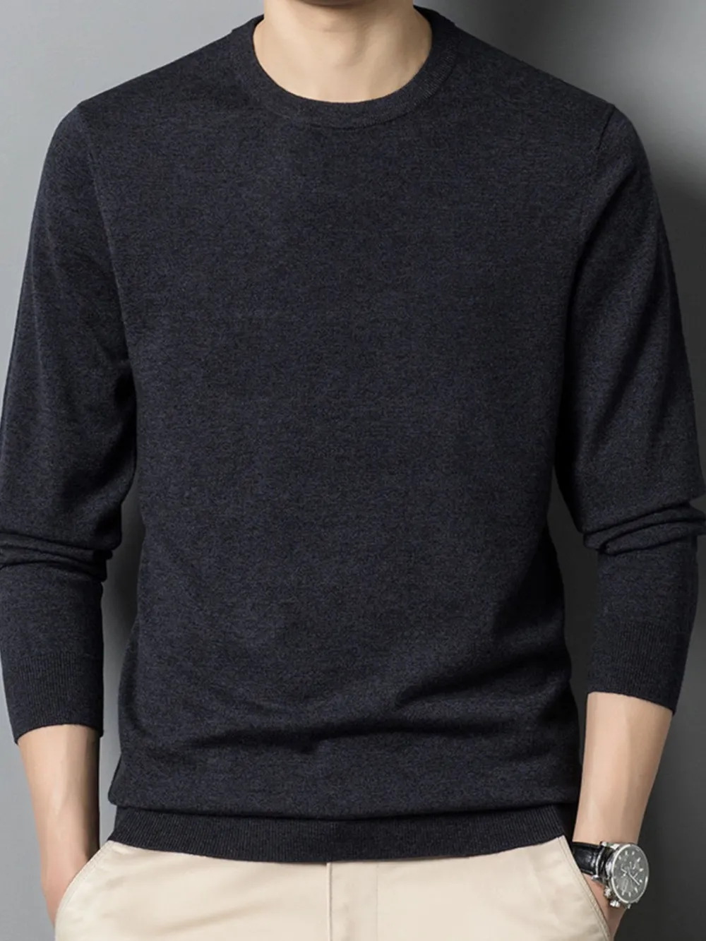 Men's Plus Size Round Neck Long Sleeve Sweater