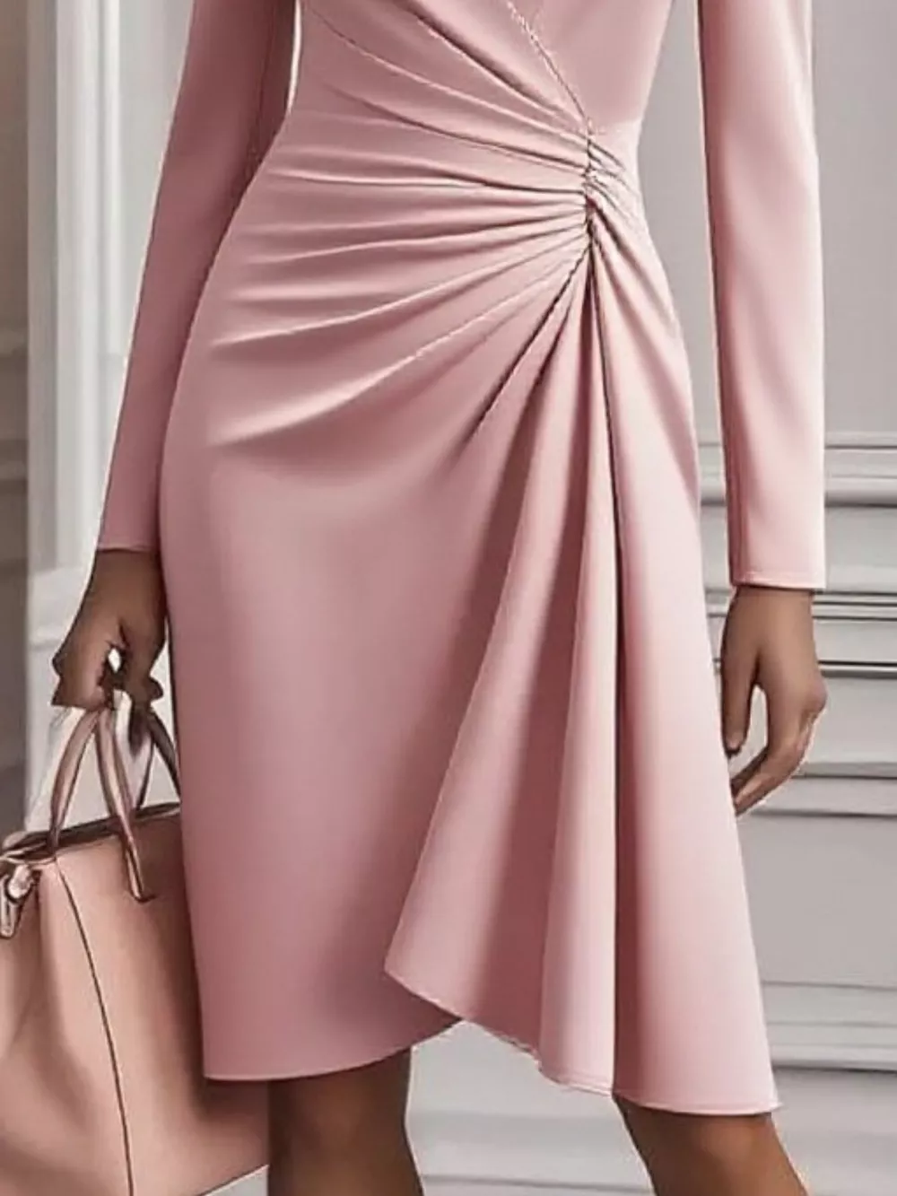 Ruched Surplice Long Sleeve Dress