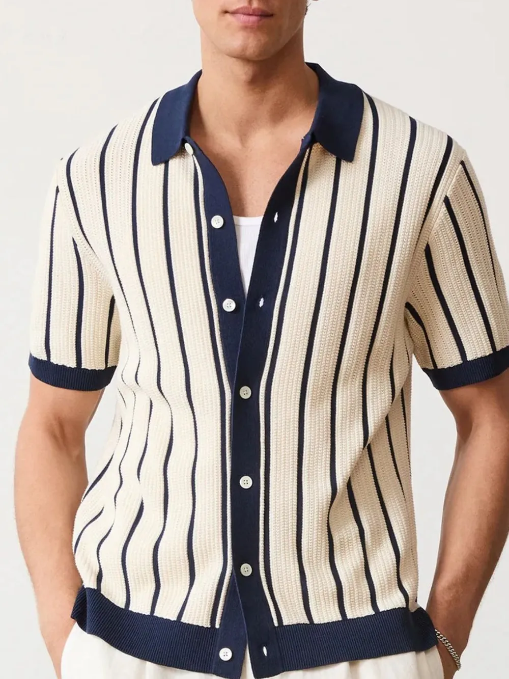 Men's Plus Size Striped Button Down Short Sleeve Shirt