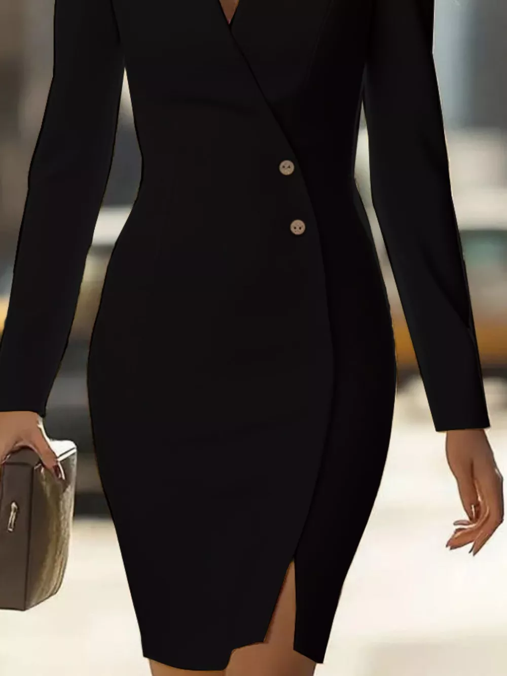 Long Sleeve Blazer Dress with Button Detail