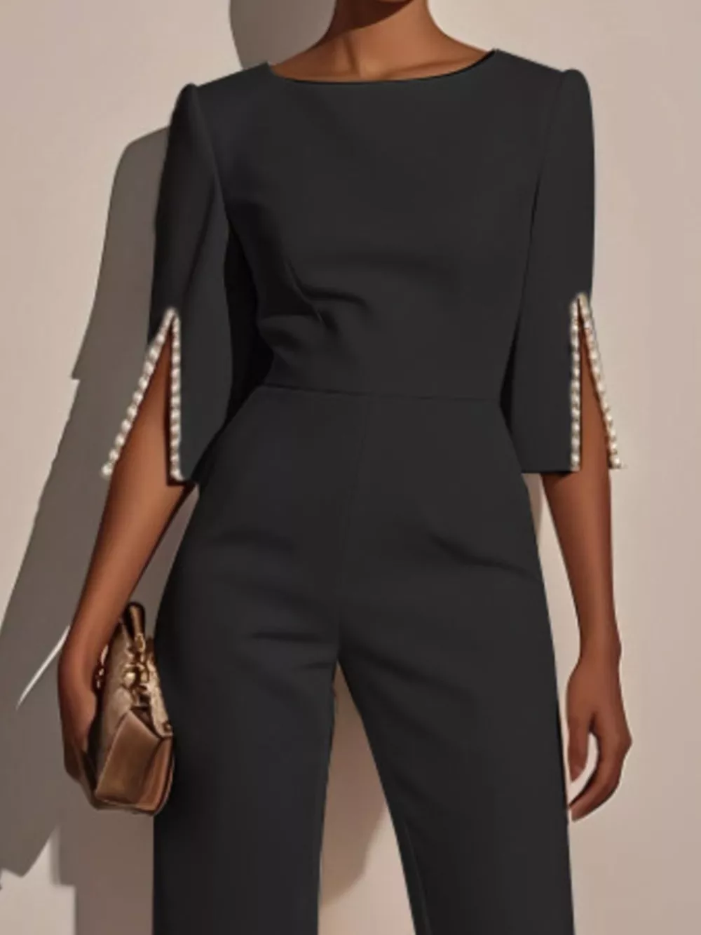 Wide-Leg Jumpsuit with Slit Sleeve