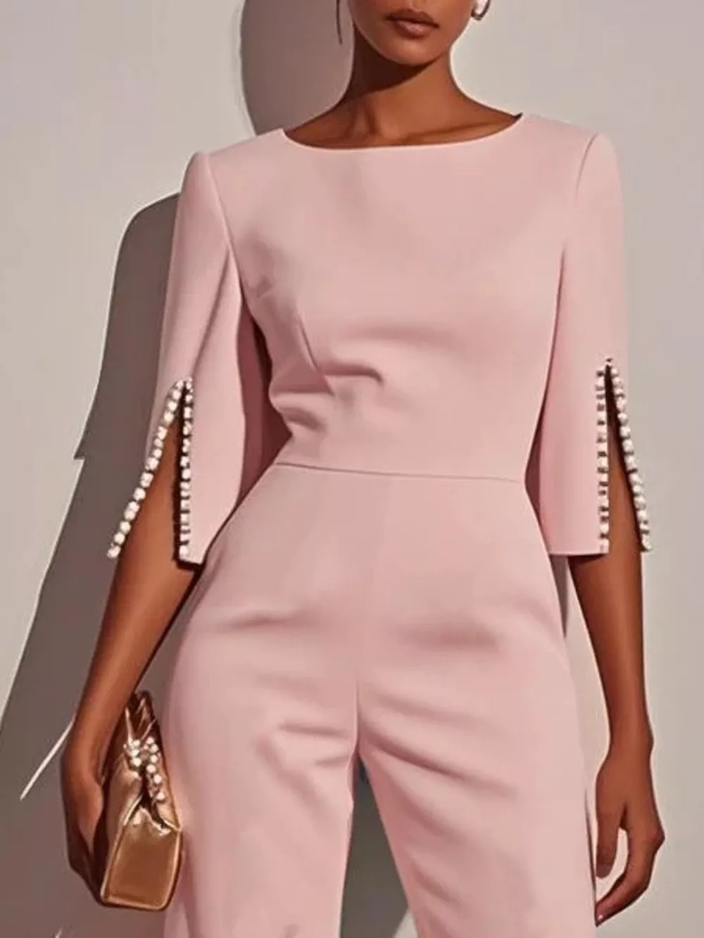 Wide-Leg Jumpsuit with Slit Sleeve