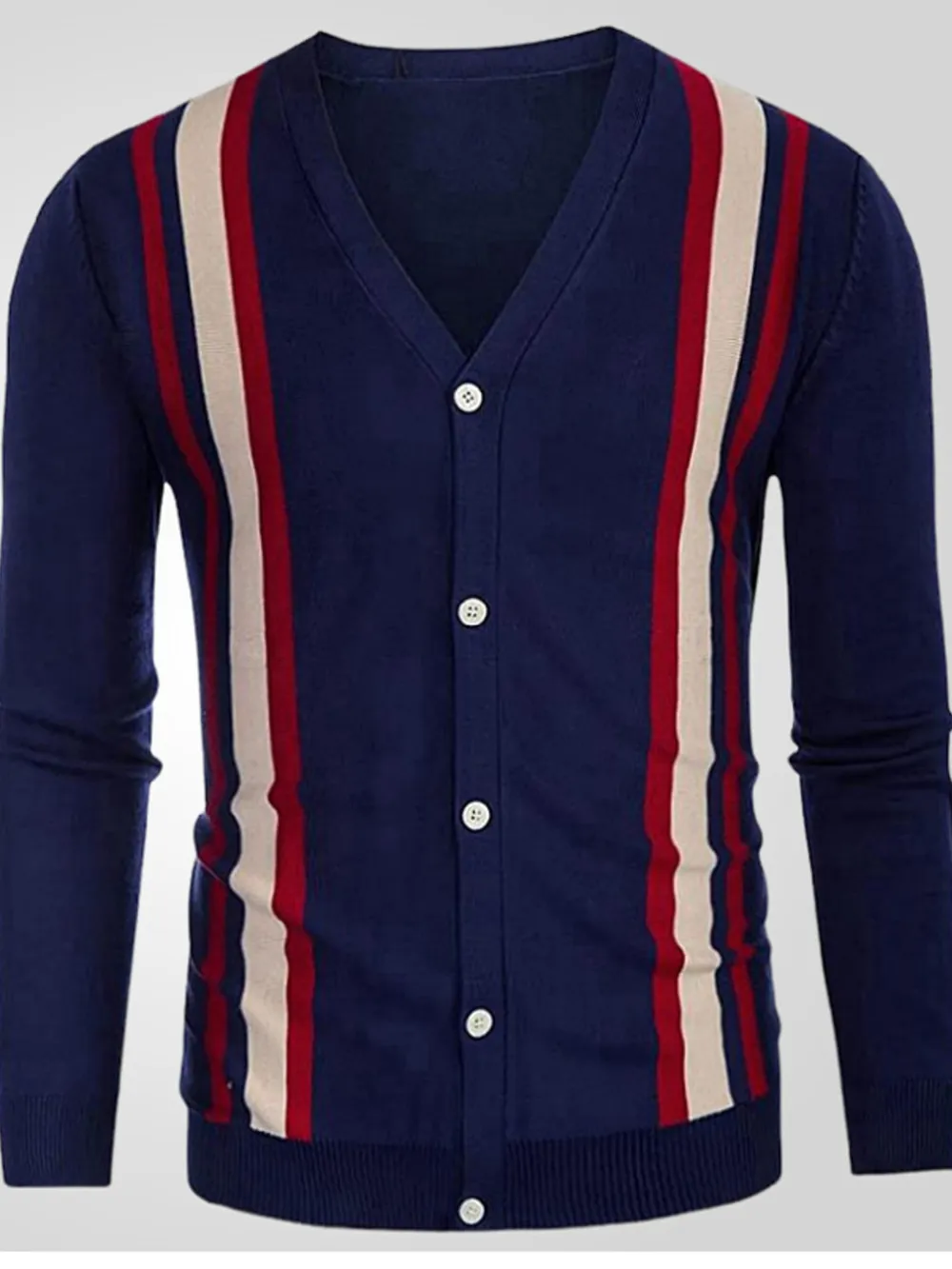 Men's Plus Size Striped V-Neck Button-Up Cardigan