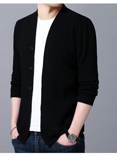 Men's Plus Size Long Sleeve Cardigan with Pockets