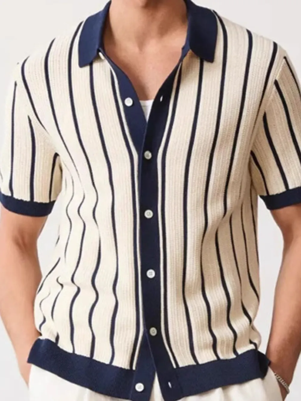 Men's Plus Size Striped Button Down Short Sleeve Shirt