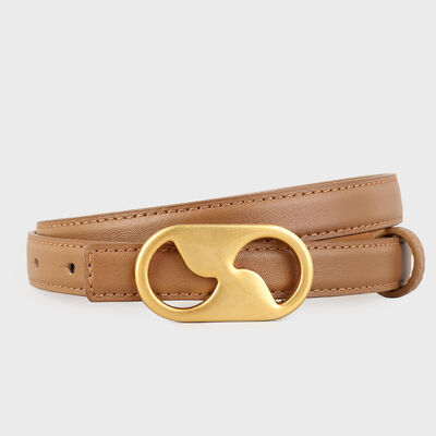 Leather Belt with Golden Buckle