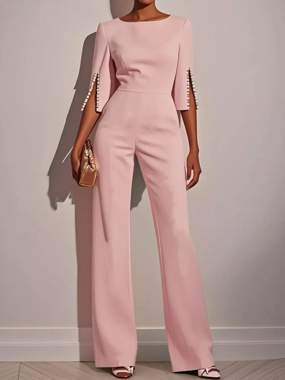 Wide-Leg Jumpsuit with Slit Sleeve