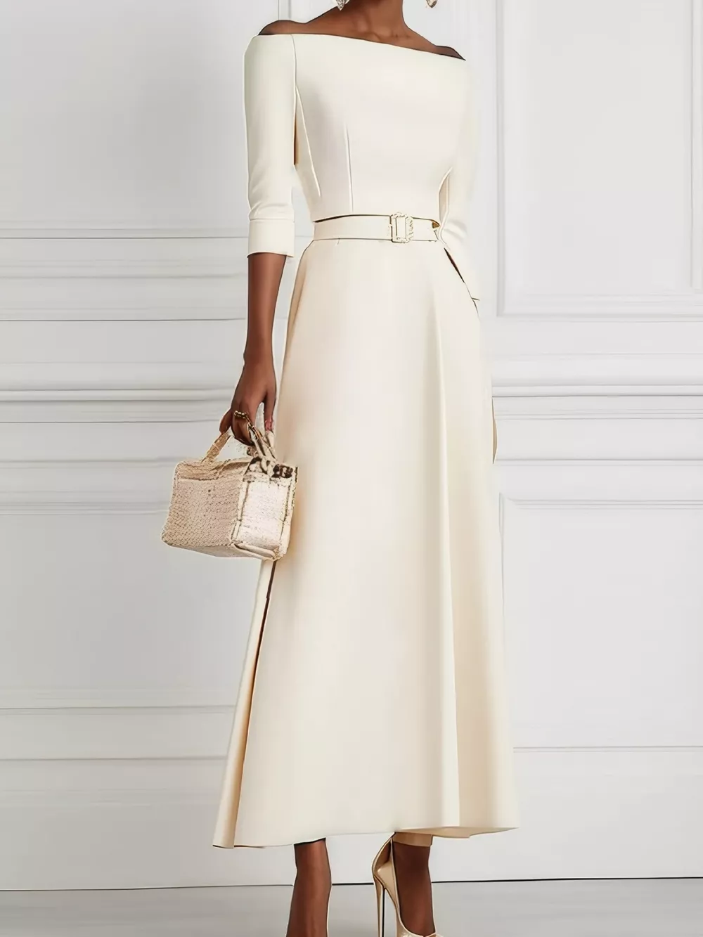 Elegant Off-Shoulder Belted Maxi Dress