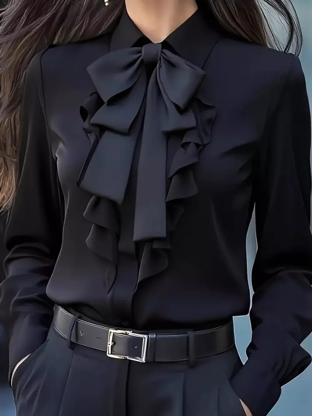 Elegant Black Ruffle Blouse