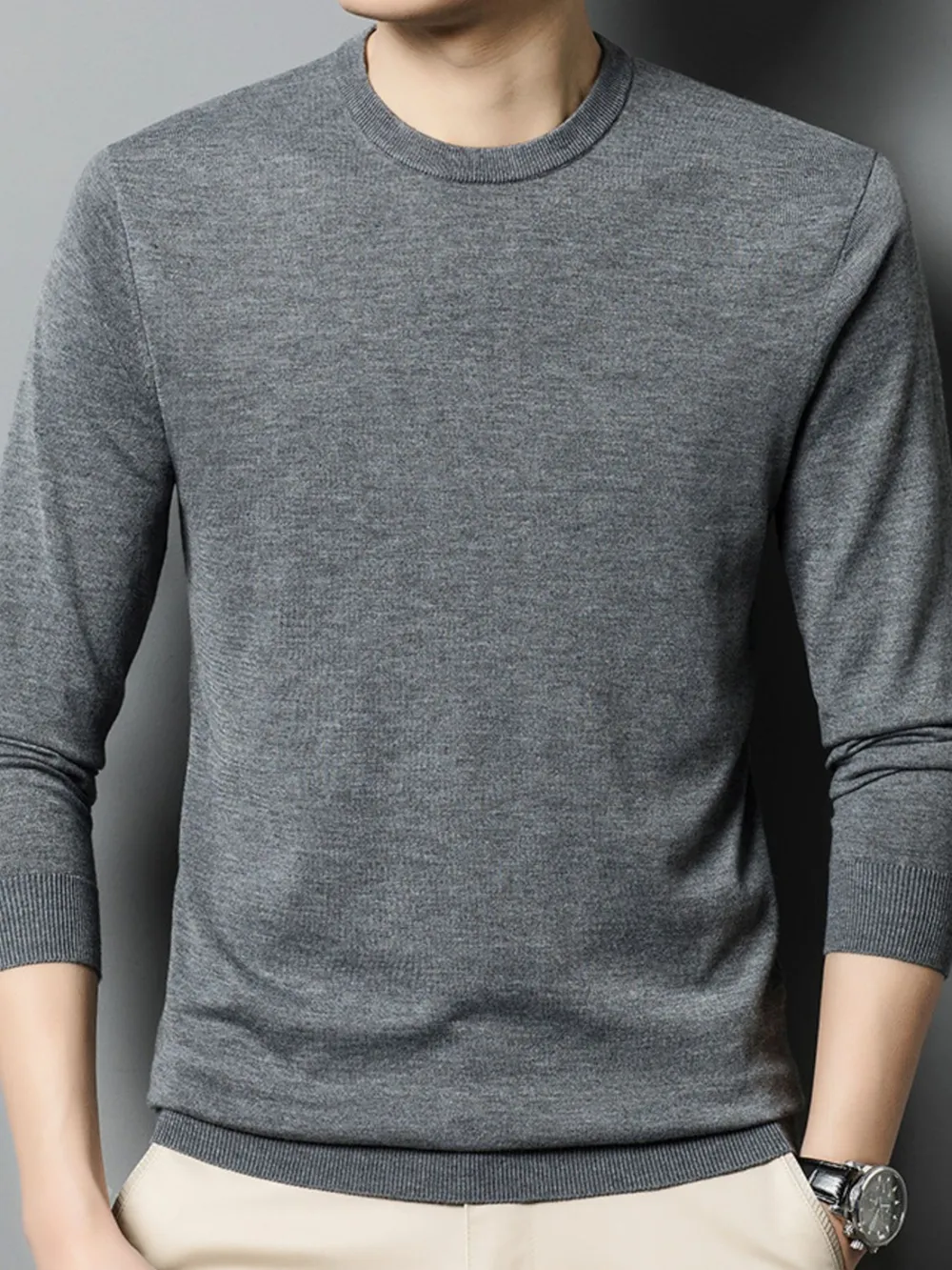 Men's Plus Size Round Neck Long Sleeve Sweater