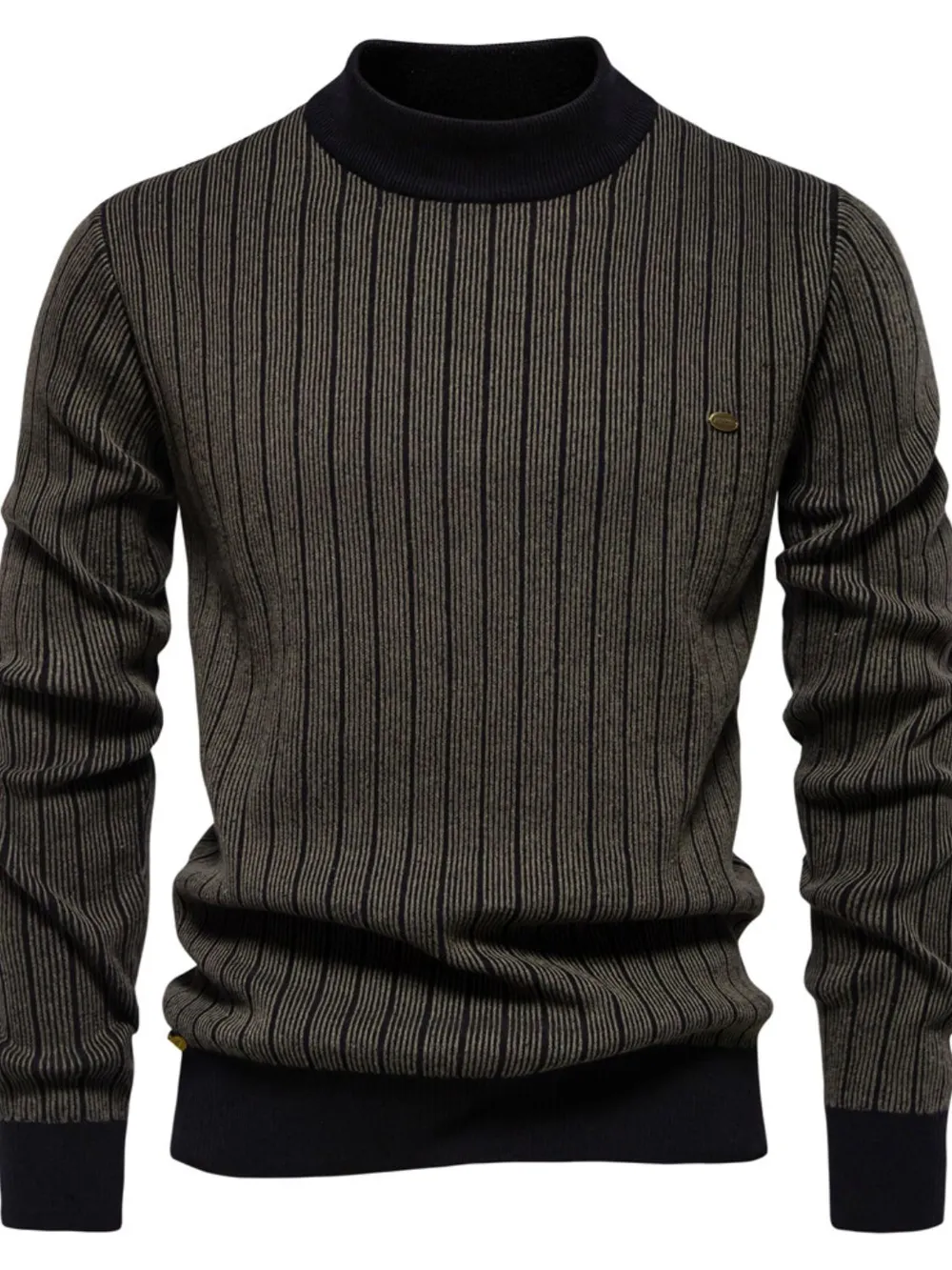 Men's Mock Neck Contrast Striped Sweater