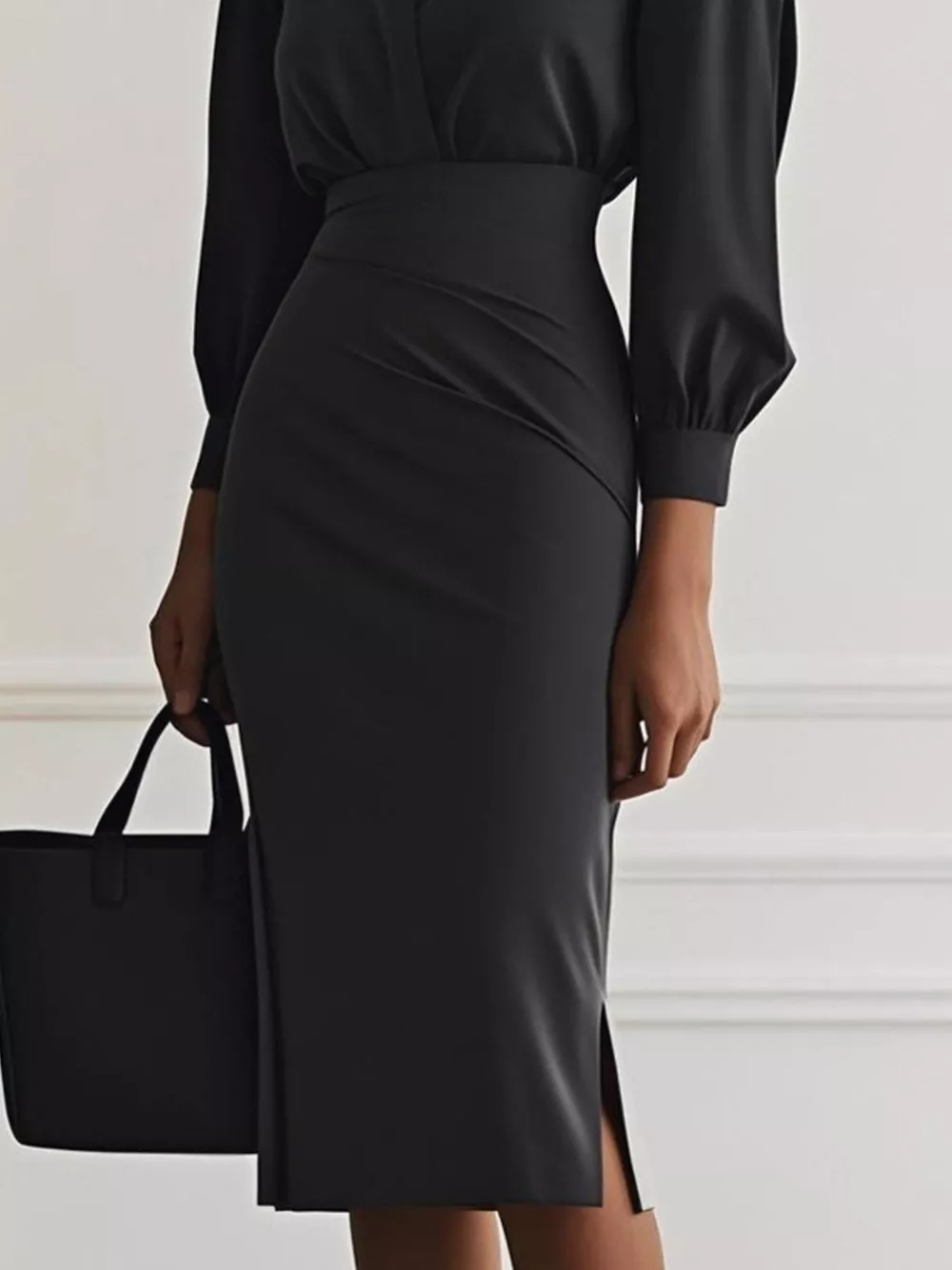 Ruched Midi Shirt Dress with Side Slit