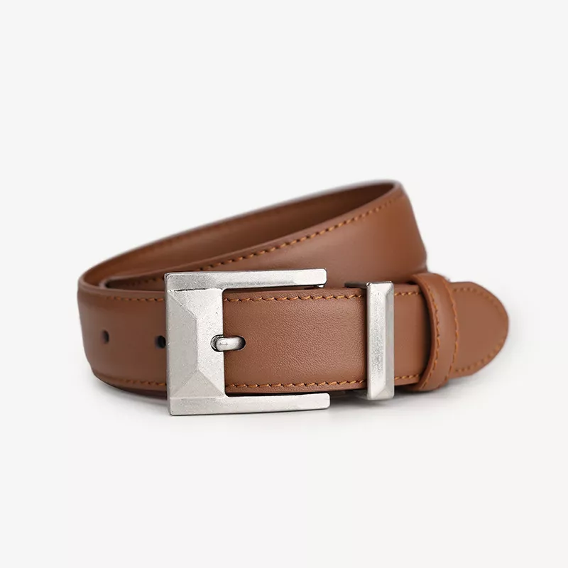 Leather Belt with Geometric Buckle
