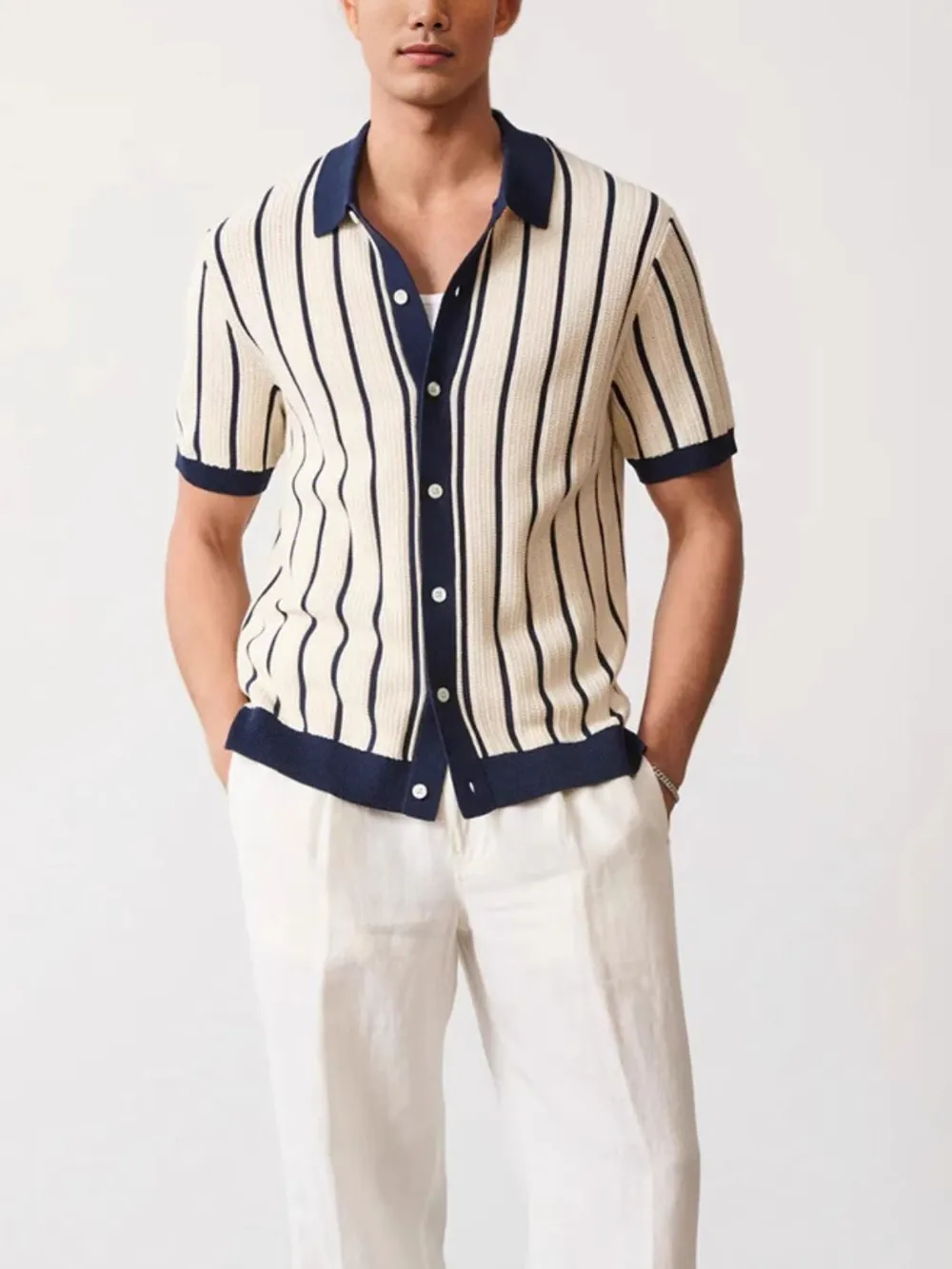 Men's Plus Size Striped Button Down Short Sleeve Shirt