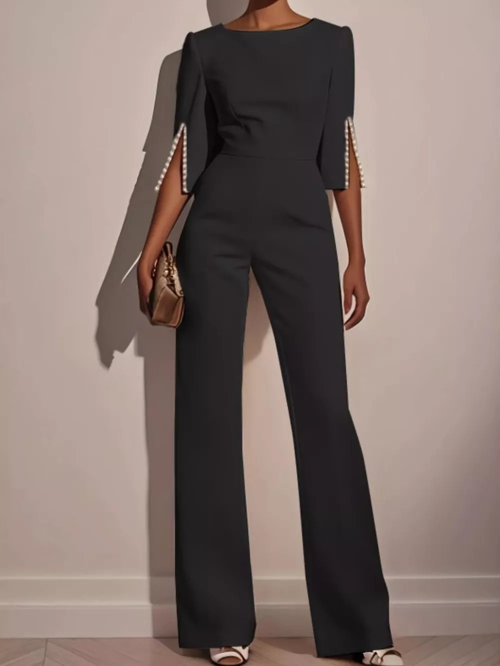 Wide-Leg Jumpsuit with Slit Sleeve