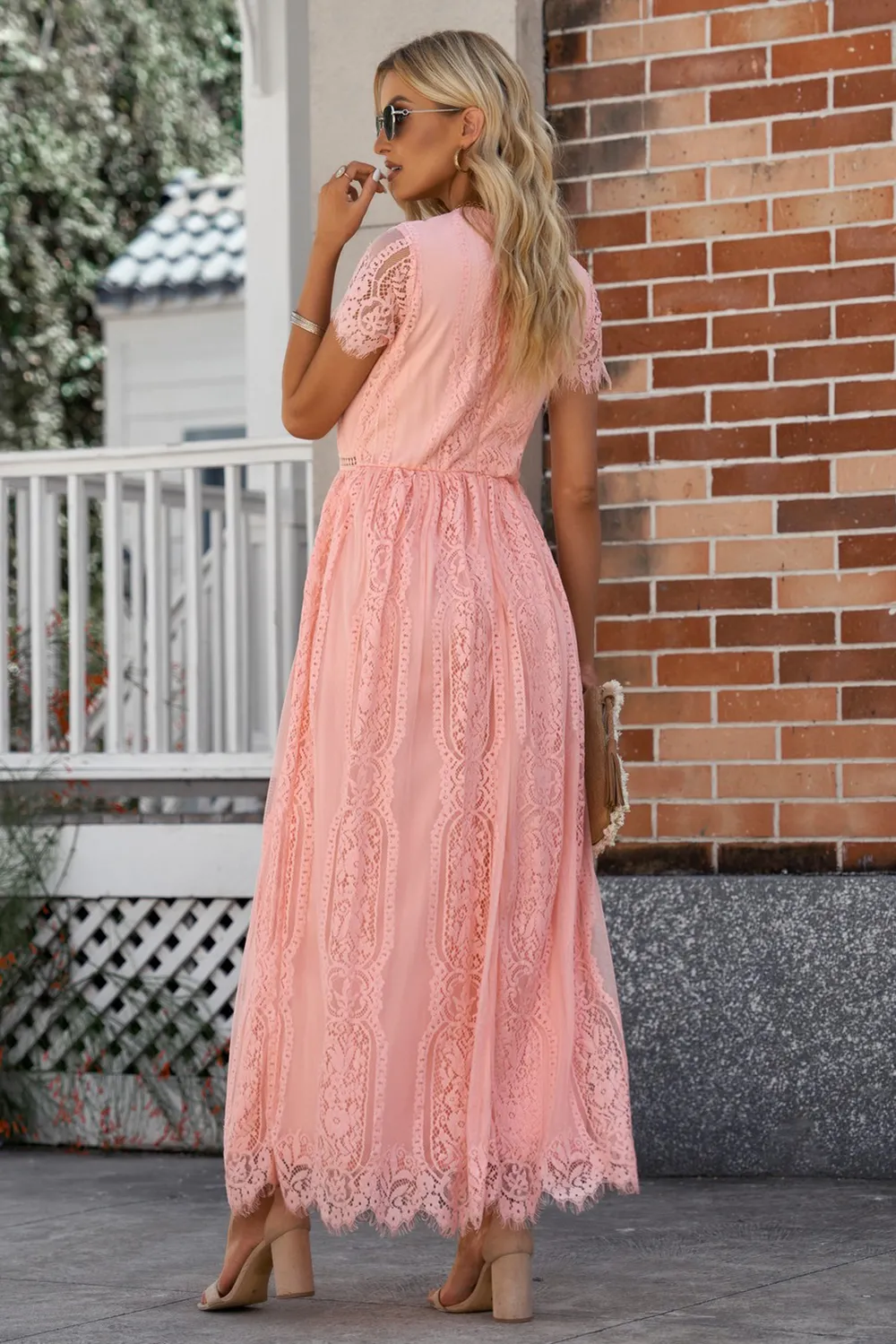 Elegant Pink Lace Maxi Dress