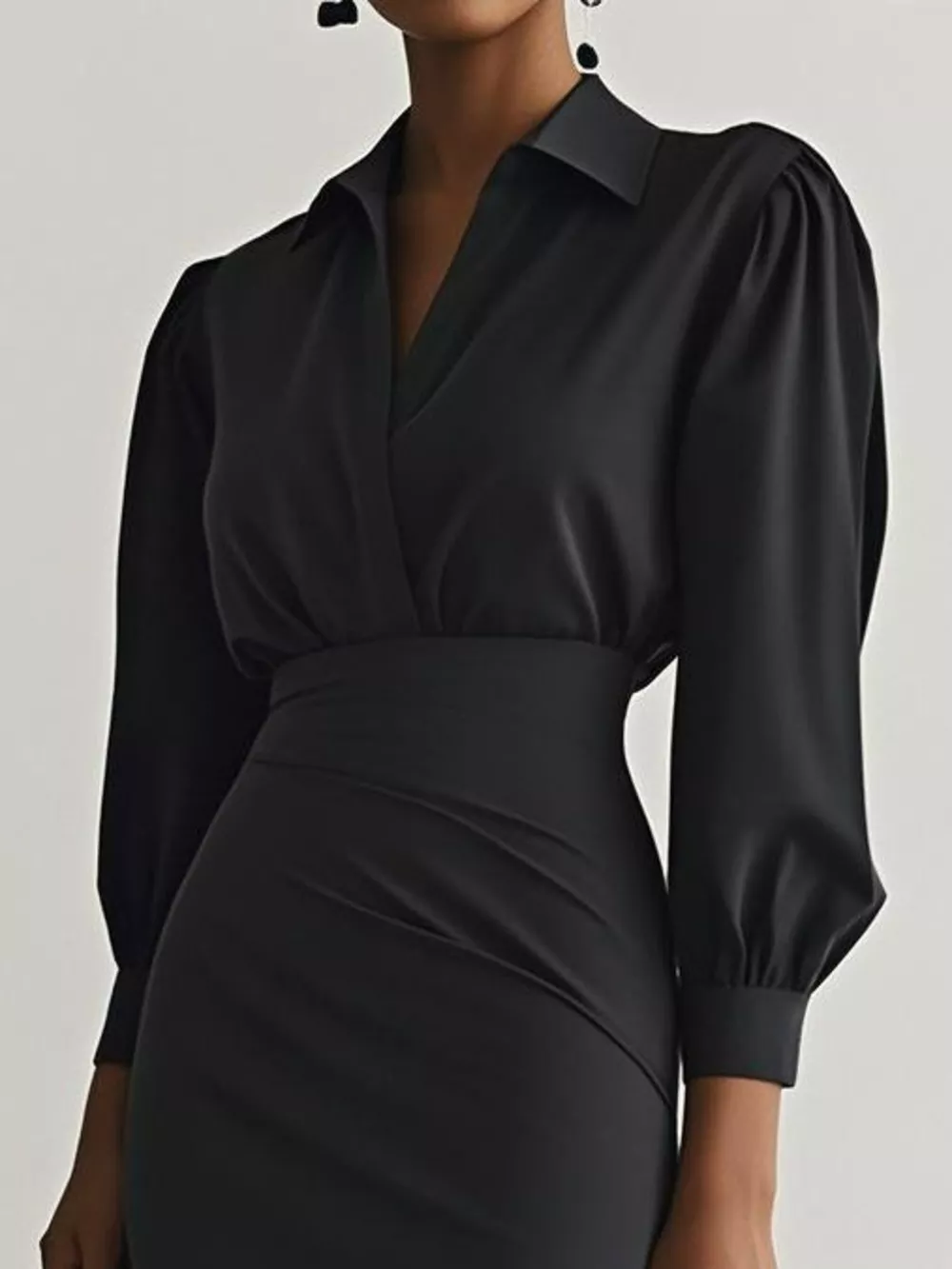 Ruched Midi Shirt Dress with Side Slit