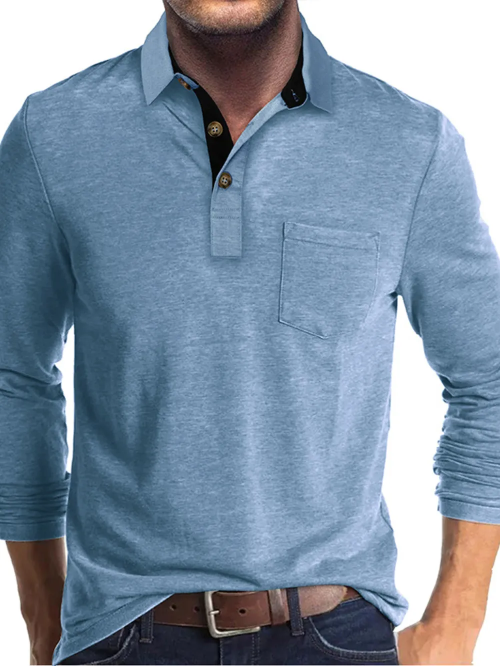 Men's Casual Long Sleeve Polo Shirt