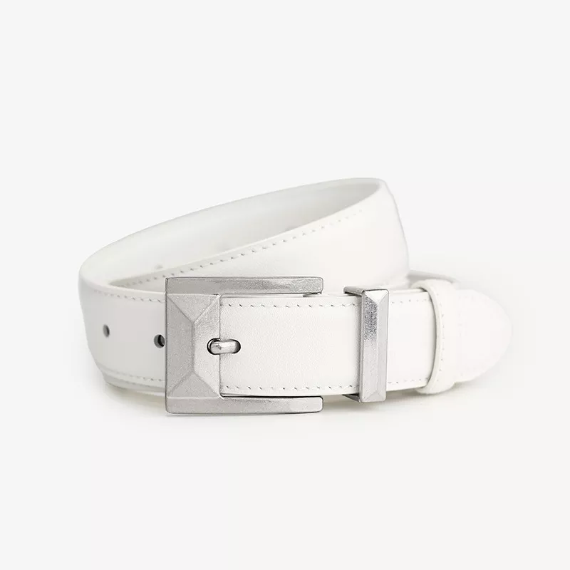 Leather Belt with Geometric Buckle