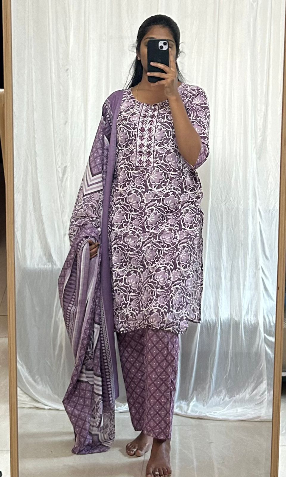 Avaasa Purple Floral Printed Cotton Kurti Set