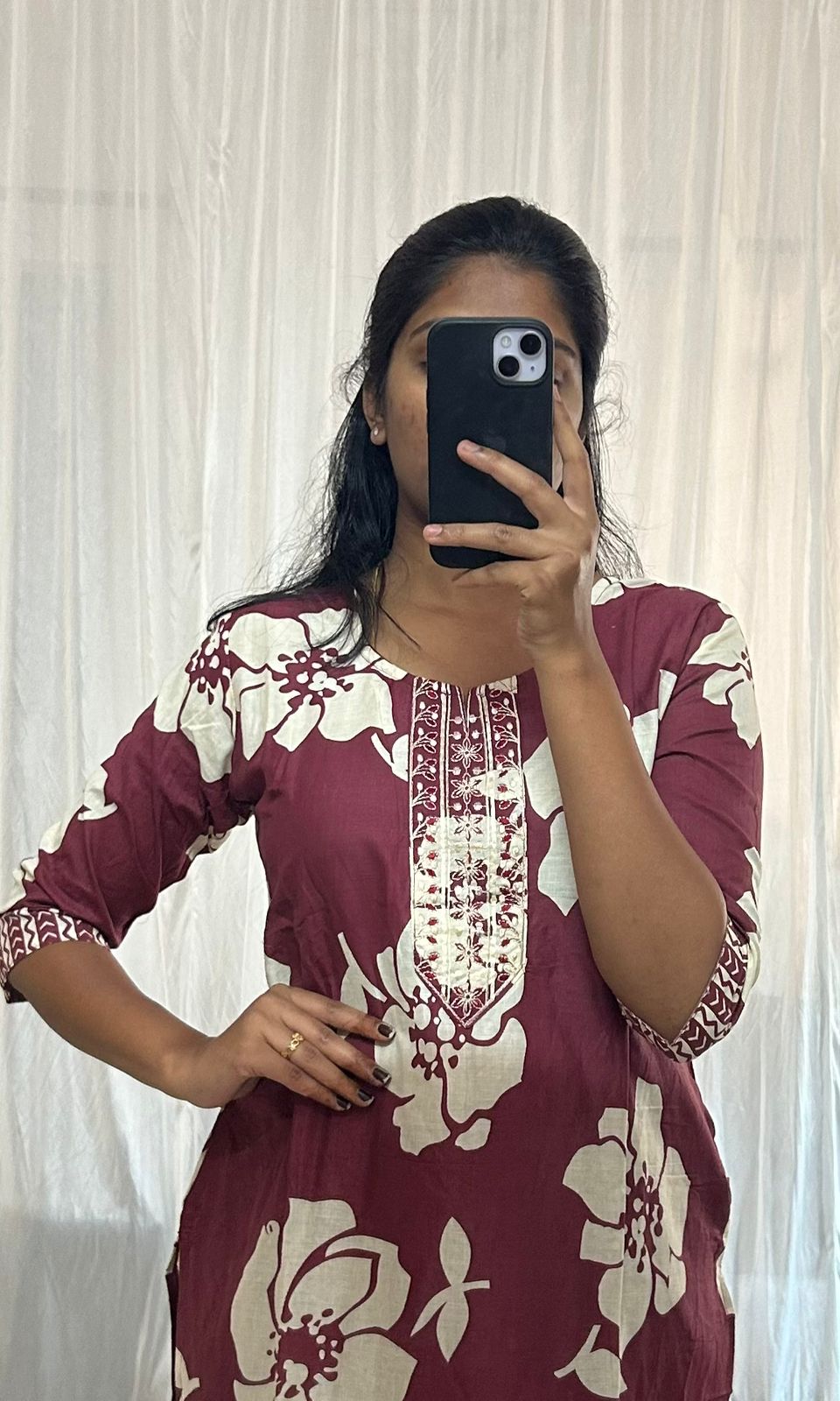 Avaasa Maroon Floral 3-piece Kurti