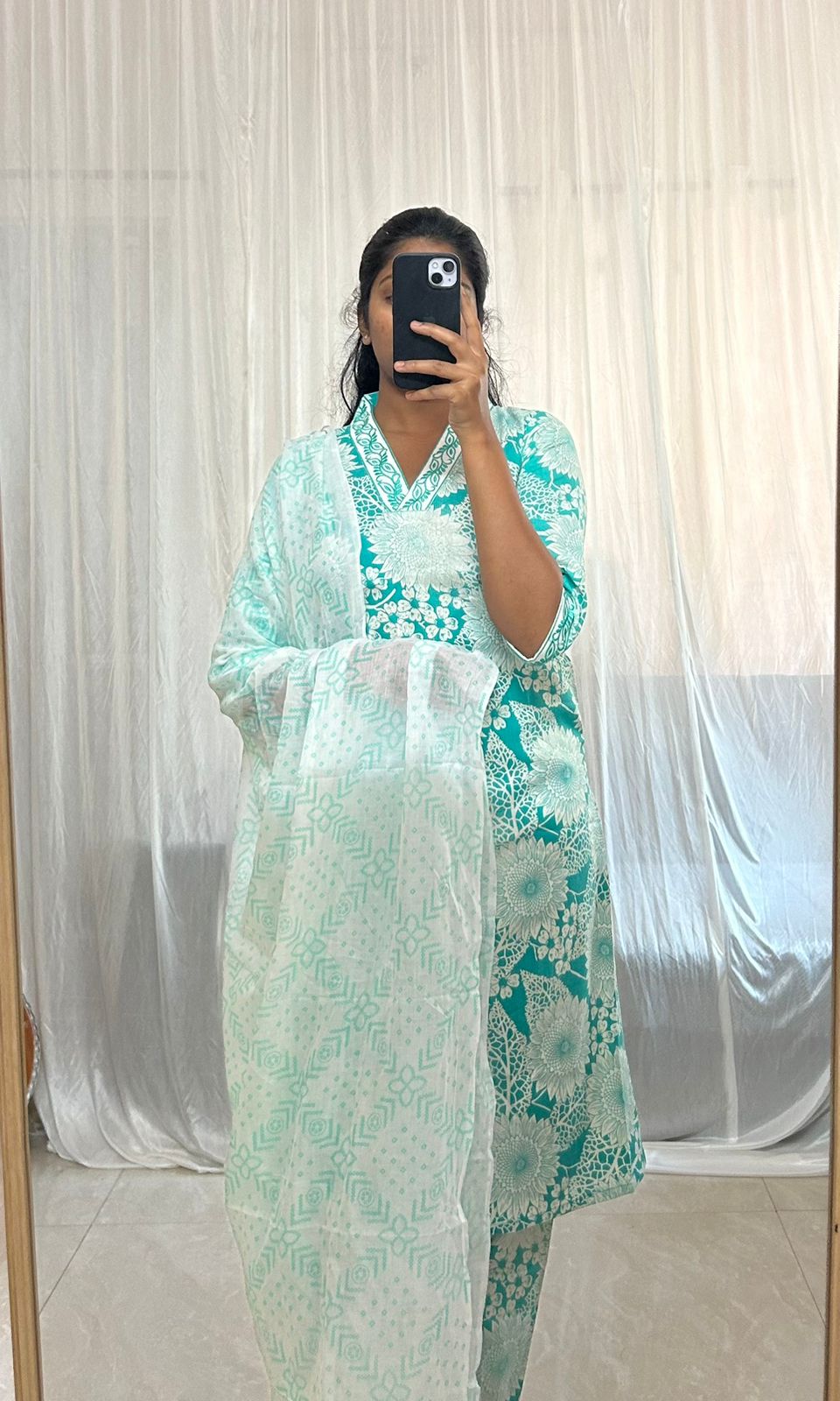 Turquoise Floral Print Kurti