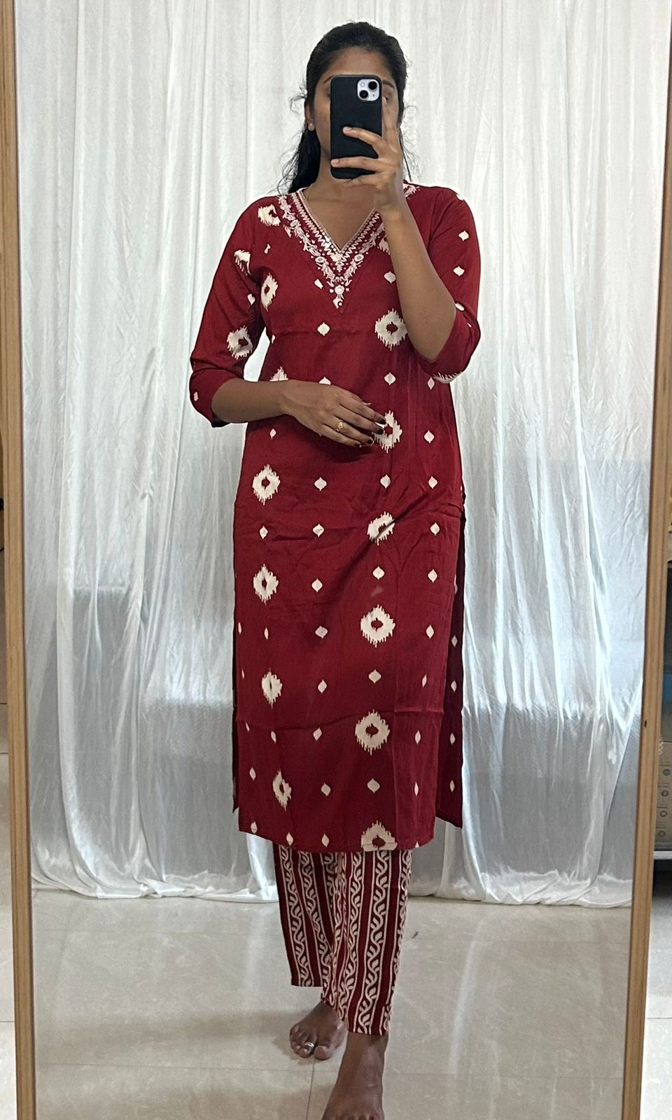 Red Ethnic Print Dress Set