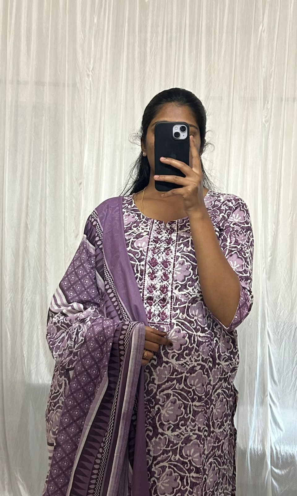 Avaasa Purple Floral Printed Cotton Kurti Set