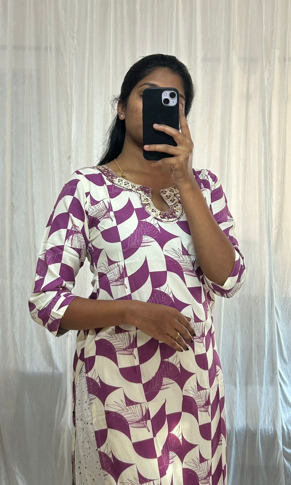 Avaasa Purple Geometric Patterned Kurti