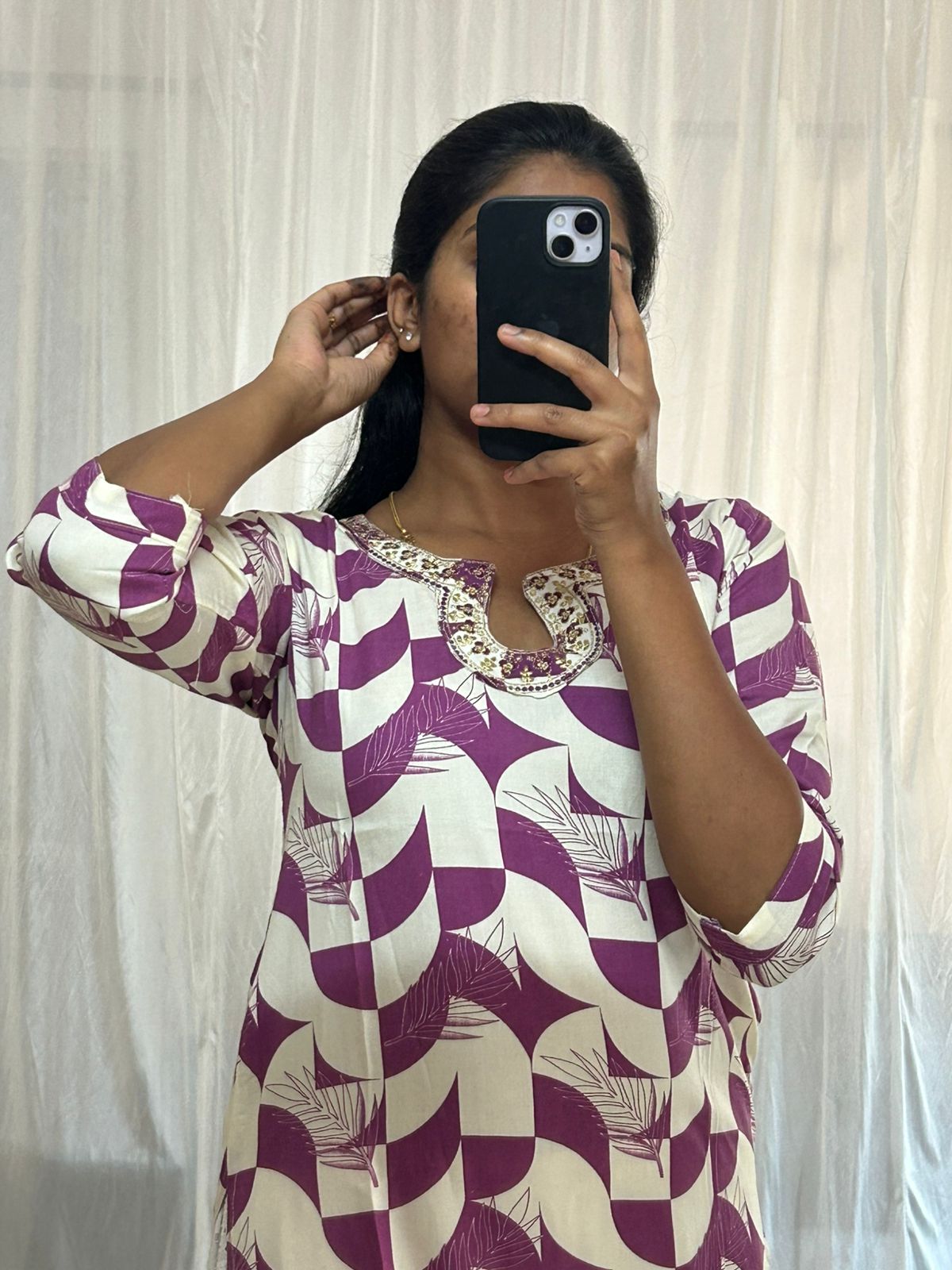 Avaasa Purple Geometric Patterned Kurti