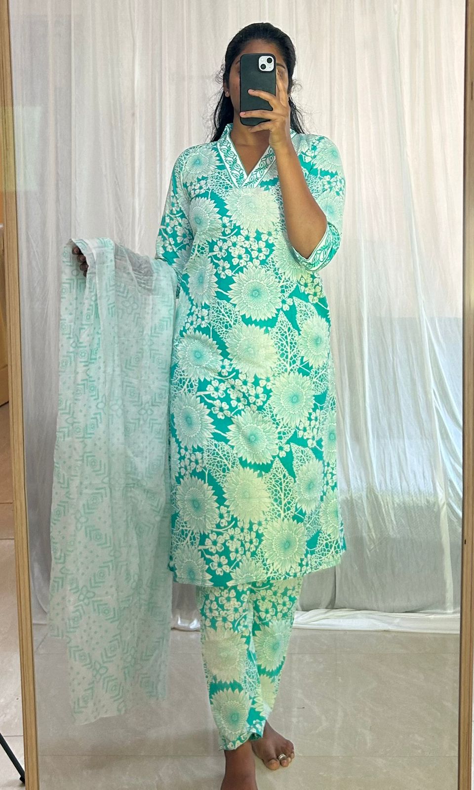 Turquoise Floral Print Kurti