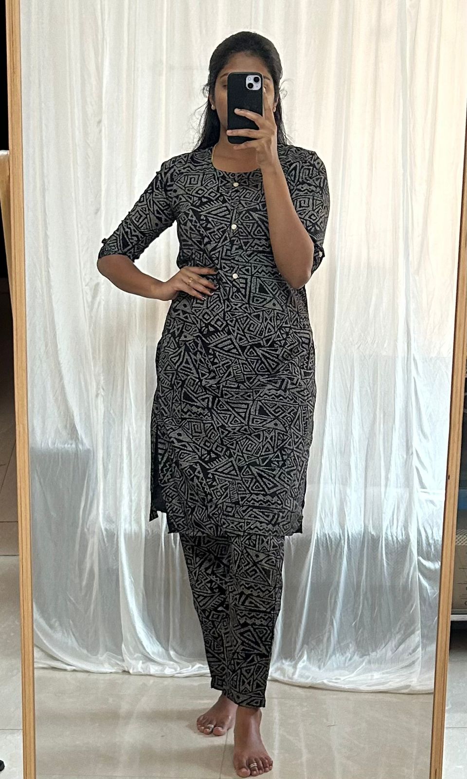 Elegant Black Printed 2-piece Kurti Set