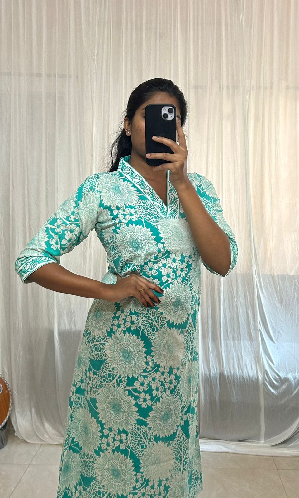 Turquoise Floral Print Kurti
