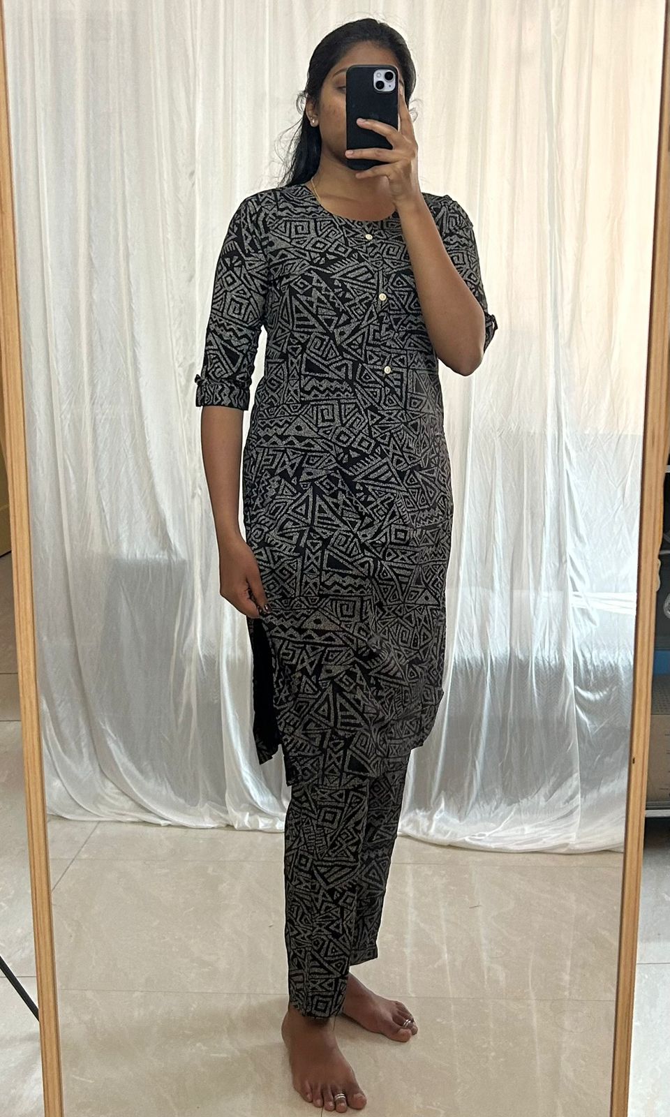 Elegant Black Printed 2-piece Kurti Set