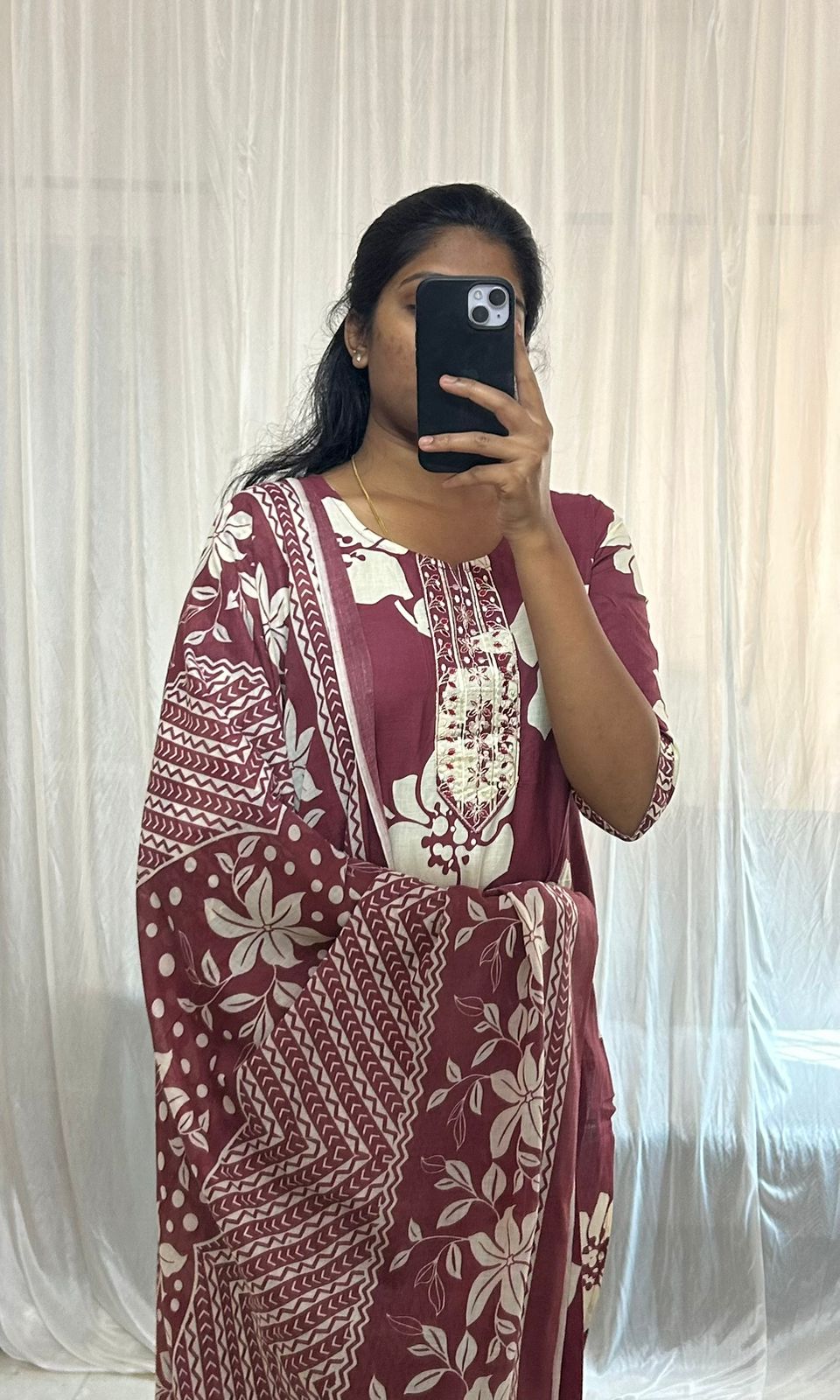 Avaasa Maroon Floral 3-piece Kurti