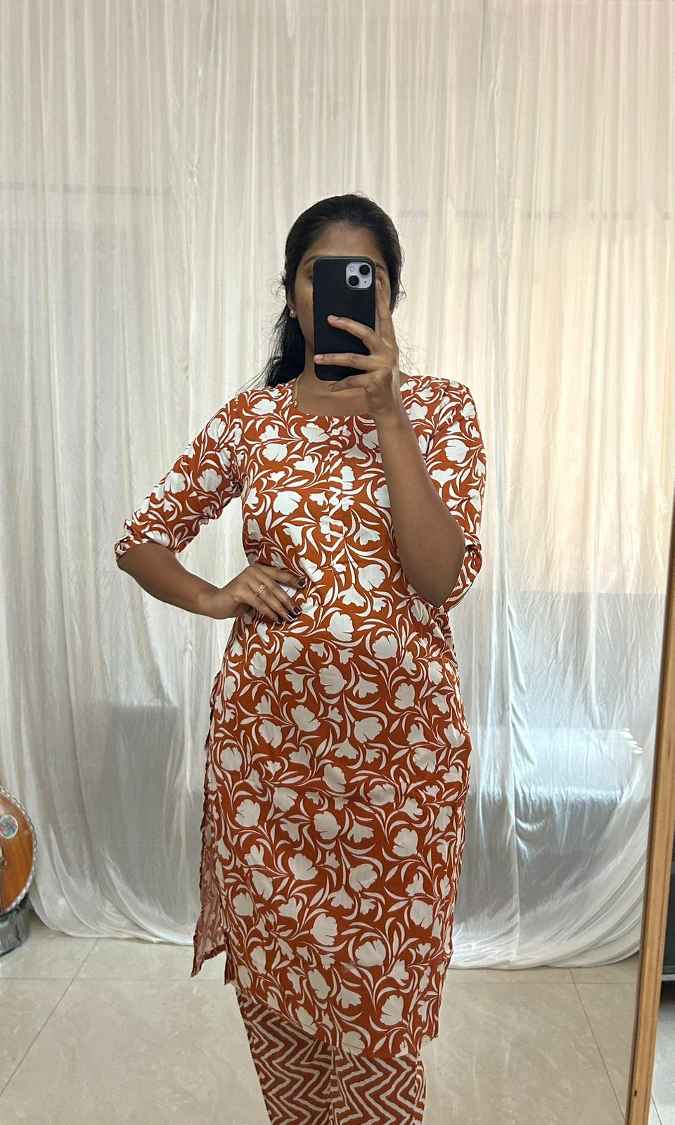 Orange 2-Peice Printed Kurta Set