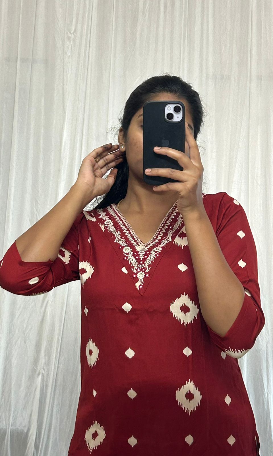 Red Ethnic Print Dress Set