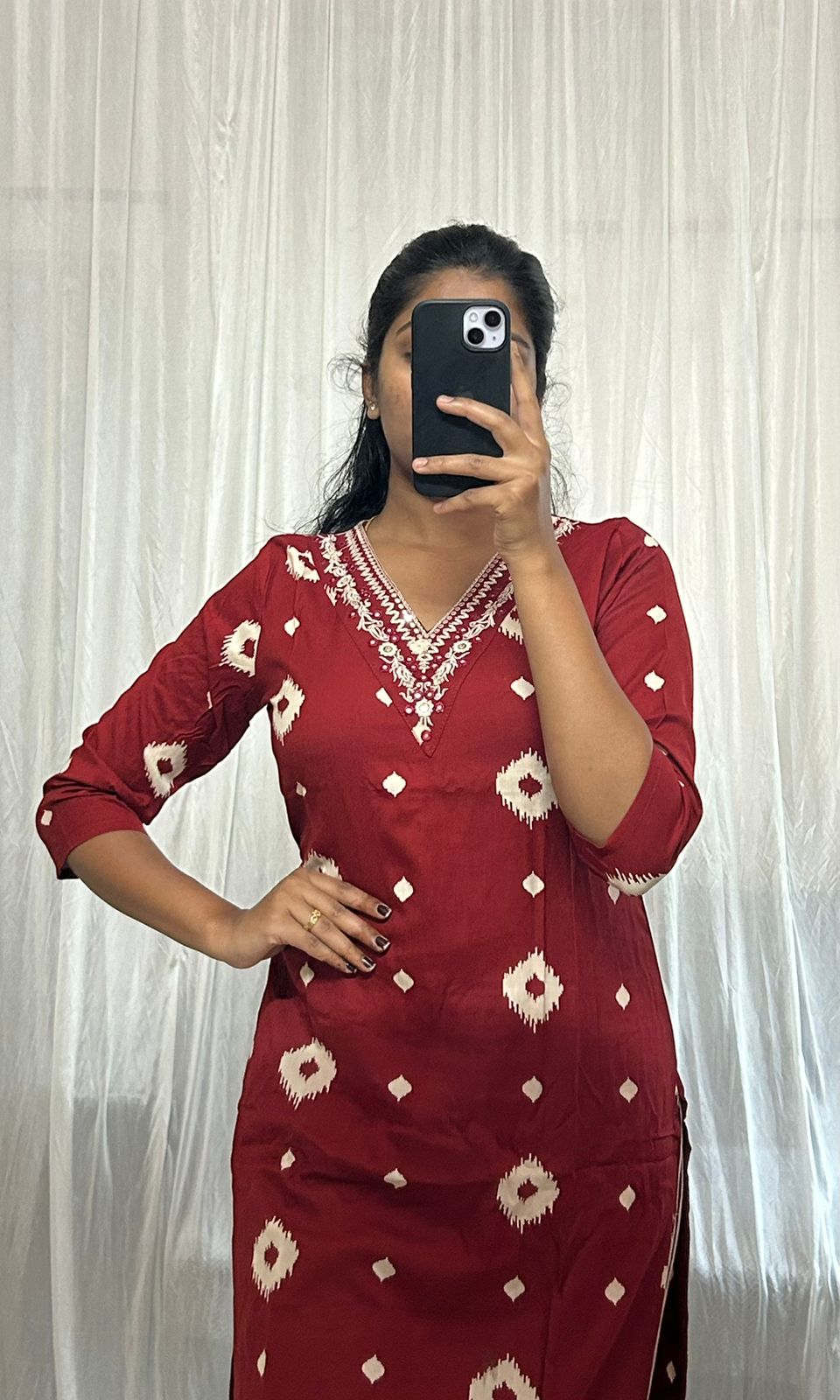 Red Ethnic Print Dress Set