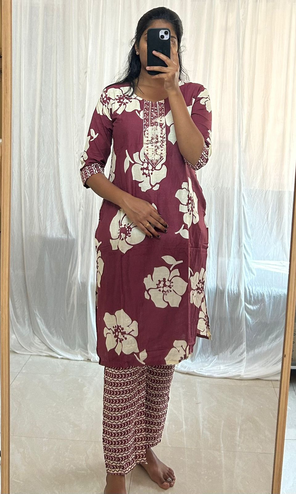 Avaasa Maroon Floral 3-piece Kurti