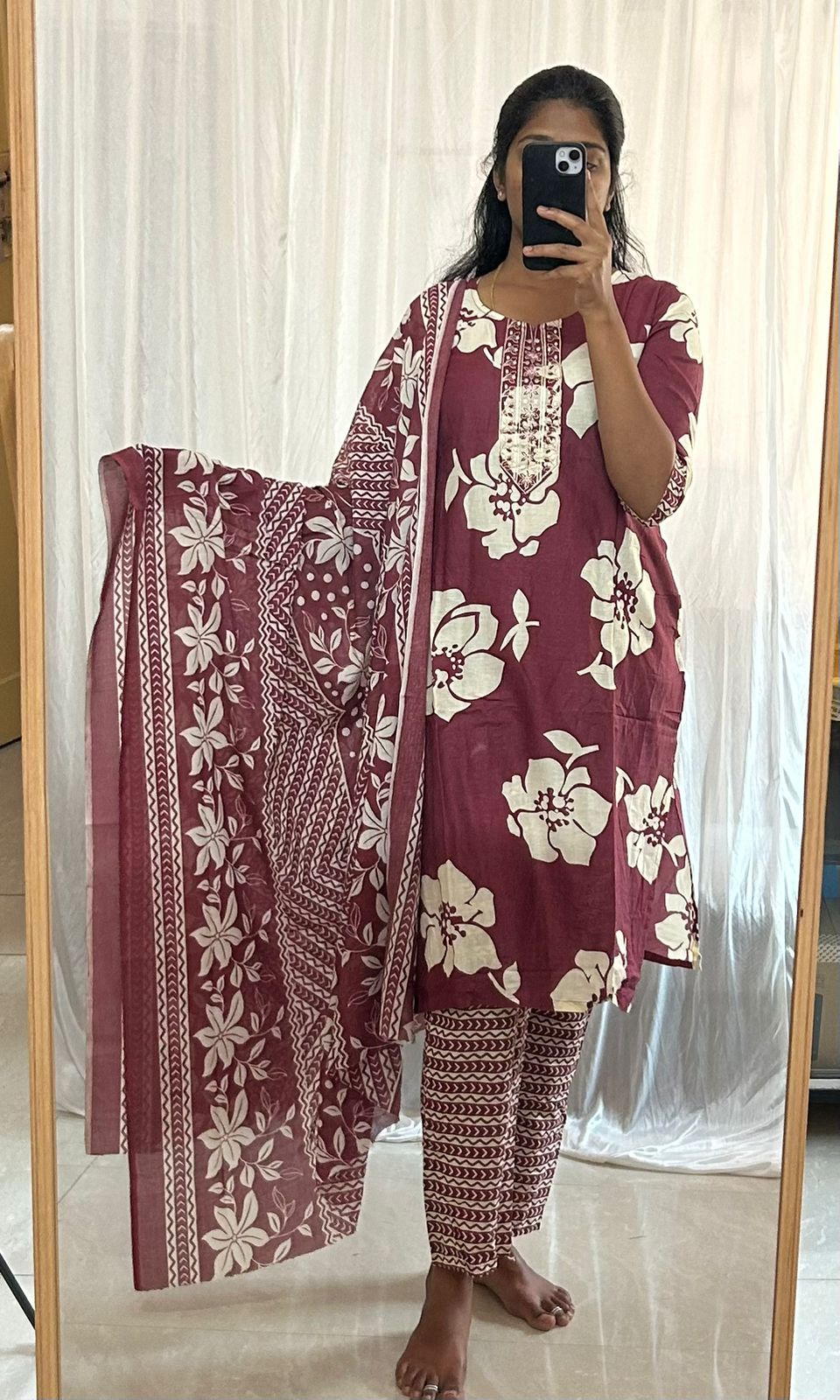 Avaasa Maroon Floral 3-piece Kurti